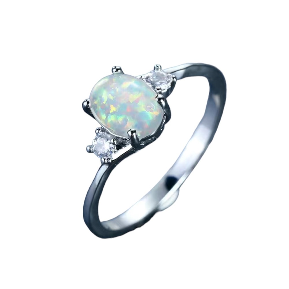 Opal Solitaire Silver Ring With Diamond Rhineston… - image 5